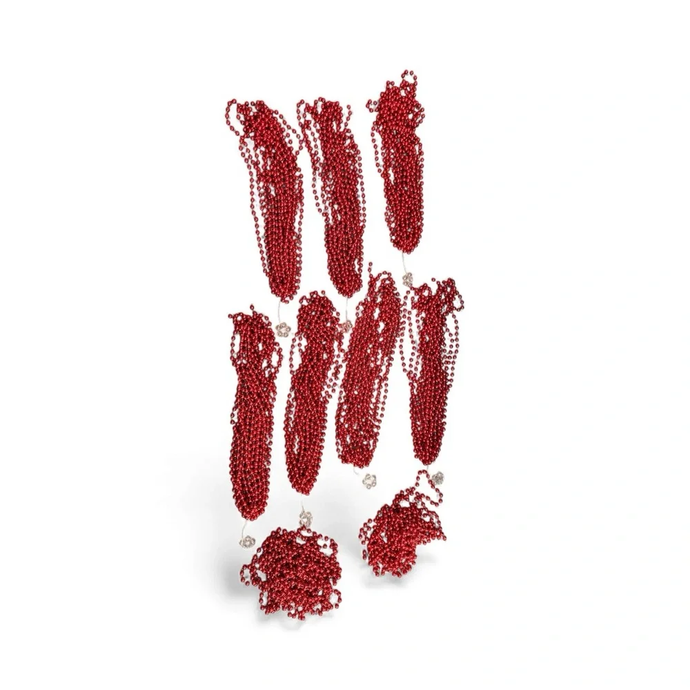 18' Red plastic metallic Beaded Garland